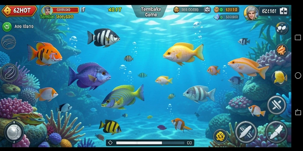 Tampilan gameplay seru dalam 62HOT saat menembak ikan.