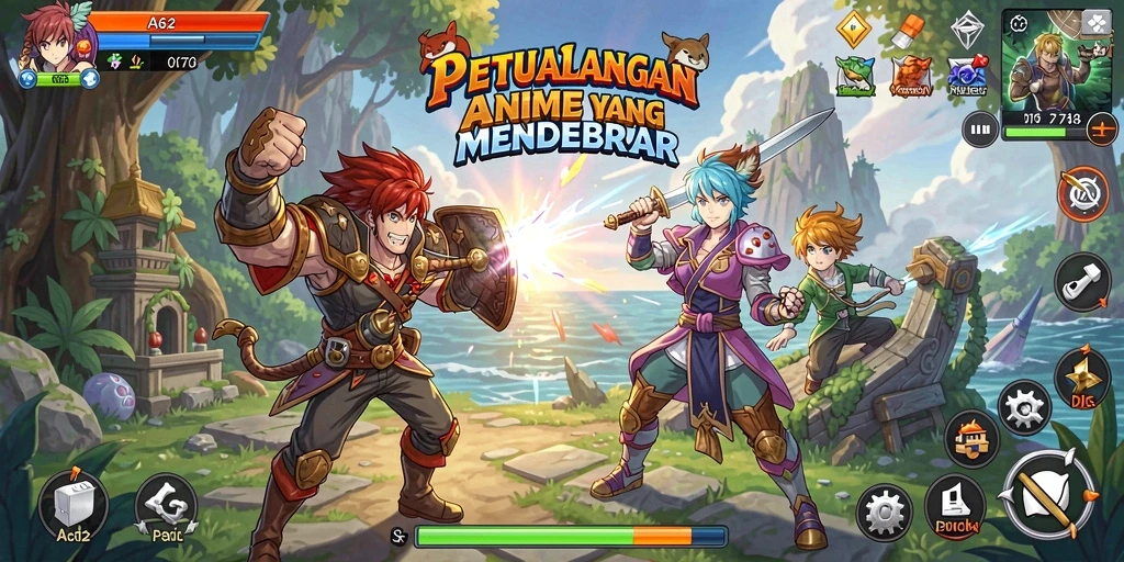 Screenshot gameplay AA62 yang menampilkan karakter anime beraksi dengan grafis yang menakjubkan.