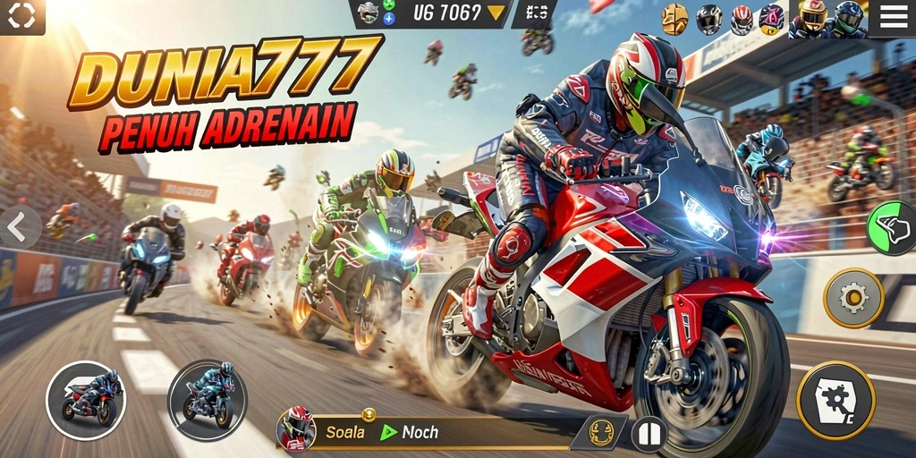 Gameplay DUNIA777 menampilkan aksi balapan motor yang mendebarkan.