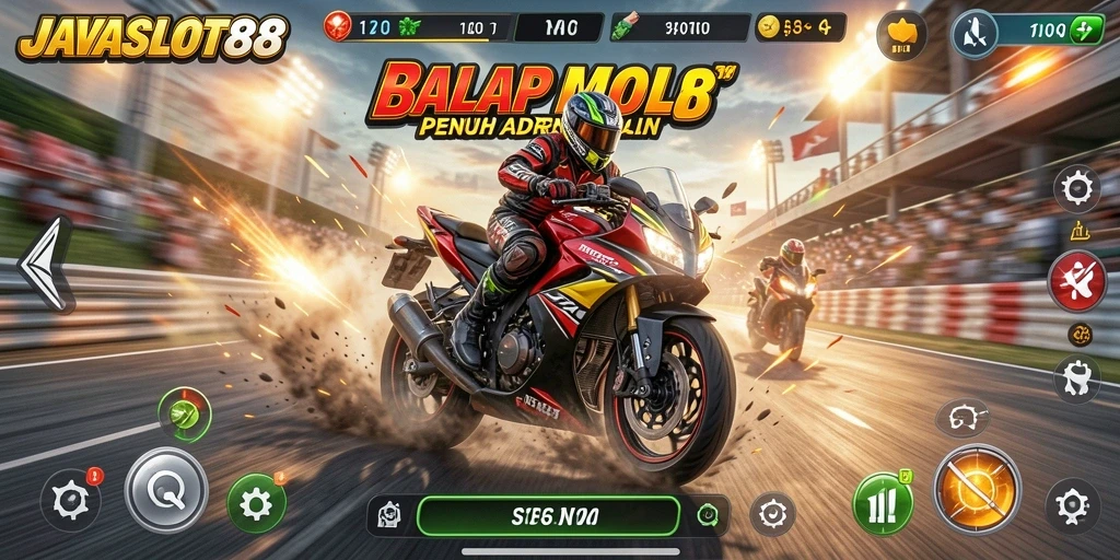 Gameplay mendebarkan dalam balapan motor yang seru.