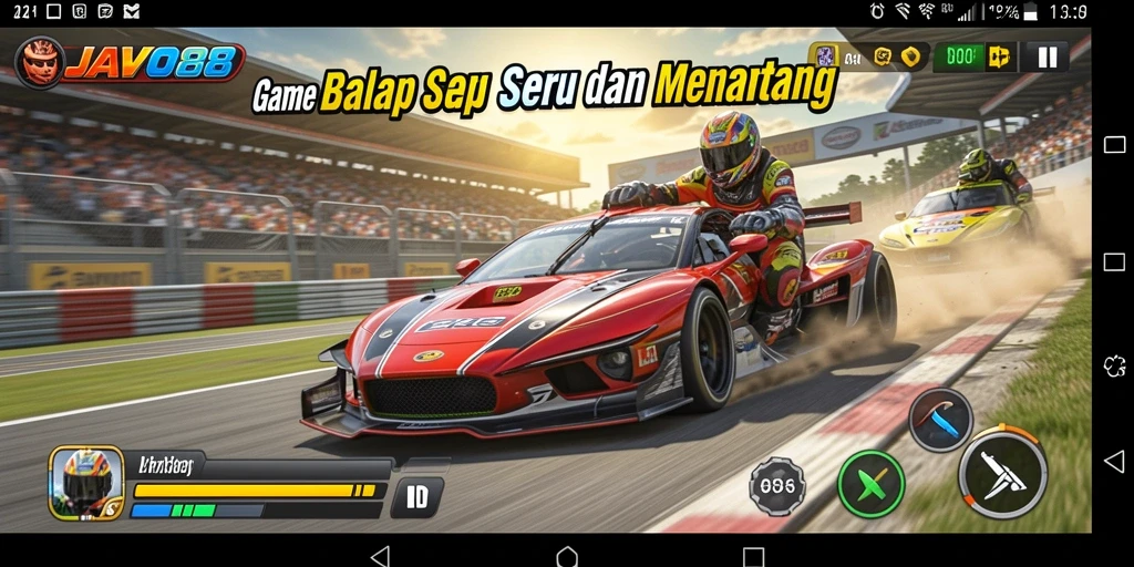 Tampilan gameplay seru dari JAVO88 dengan aksi balap mendebarkan.