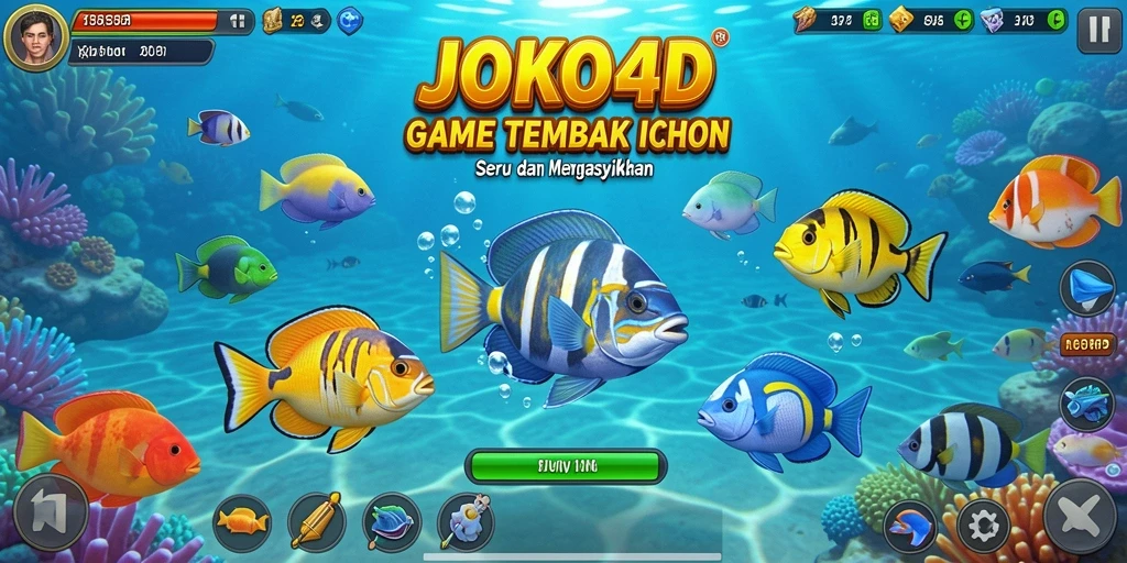 Screenshot gameplay JOKO4D menampilkan aksi menembak ikan yang intens.