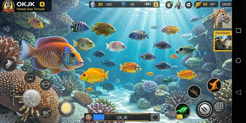 Tampilan seru gameplay Tembak Ikan di OKJK.