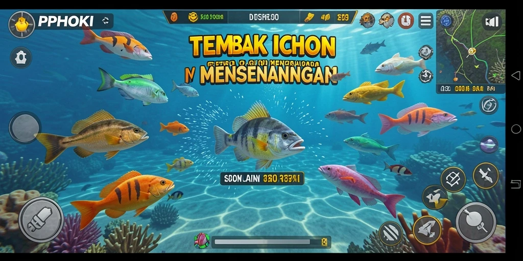 Screenshot gameplay PPHOKI dengan aksi menangkap ikan.