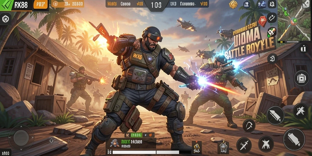 Gameplay seru dari RK88 dalam pertempuran Battle Royale.