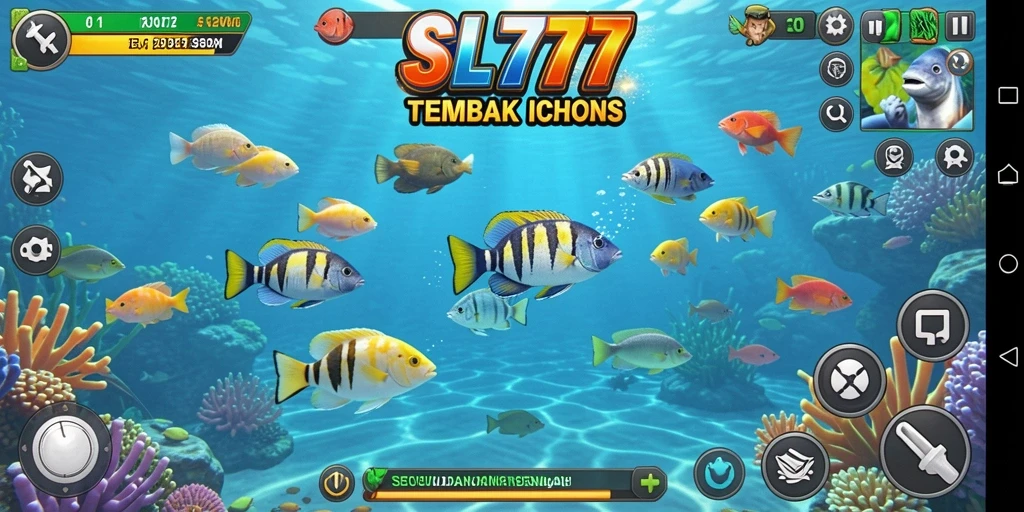 Screenshot gameplay SL777 menampilkan aksi seru dalam menembak ikan.